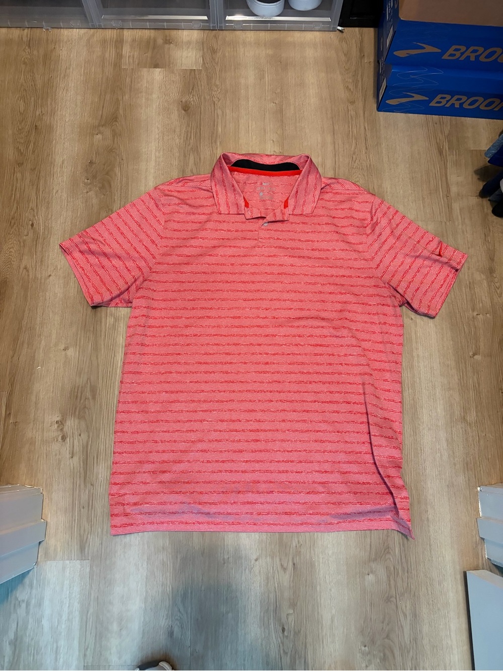 Nike Men's Coral Pink Striped Polo Shirt